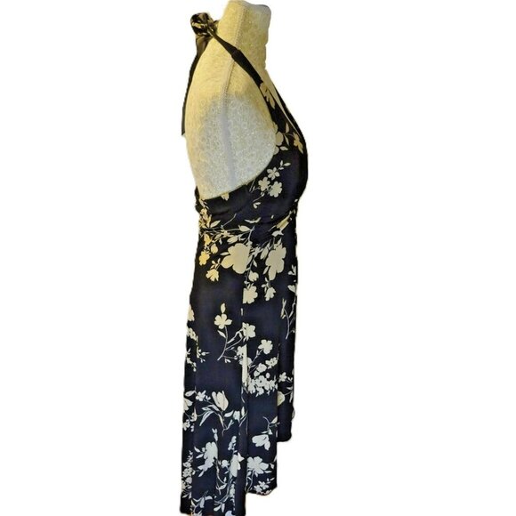 Speechless Medium Halter Style Black and Cream Tropical Dress Preloved - Picture 6 of 9